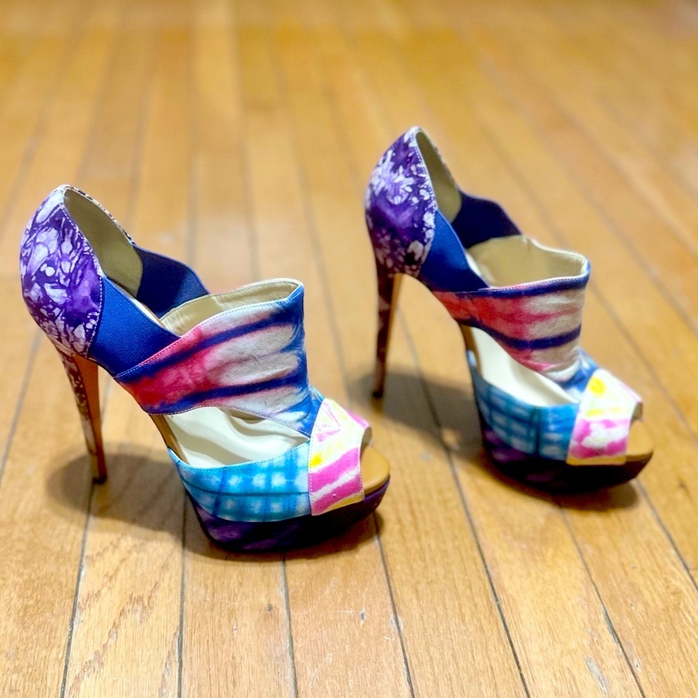 Christian Louboutin Pitou 150 Bazin Cutout Printed Red Sole Bootie Women 37.5